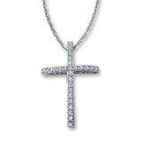 Pre-Owned Kay 1/8 ct tw Round-cut Diamond Cross Necklace in 10K White Gold