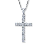 Pre-Owned Kay 1/15ct tw Round-cut Diamond Cross Necklace in Sterling Silver