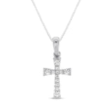 Pre-Owned Kay 1/10 ct Round-cut Diamond Cross Necklace in 10K White Gold