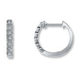 Pre-Owned Jared 1/8ct tw Round-cut Diamond Hoop Earrings in 10K White Gold