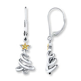 Pre-Owned Kay Yellow & White Diamond Accent Christmas Tree Earrings in Sterling Silver