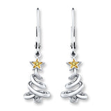 Pre-Owned Kay Yellow & White Diamond Accent Christmas Tree Earrings in Sterling Silver