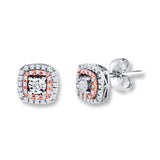 Pre-Owned Kay 1/5ct tw Round-cut Diamond Earrings in Sterling Silver & 10k Rose Gold