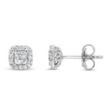 Pre-Owned Jared Princess & Round 1/2 ct Diamond Stud Earrings in 10K White Gold