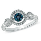 Pre-Owned Zales 1/5ct Blue and White Diamond Cluster Ring in Sterling Silver