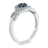 Pre-Owned Zales 1/5ct Blue and White Diamond Cluster Ring in Sterling Silver