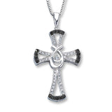 Pre-Owned Kay 1/4ct tw Black & White Diamond Cross Necklace in Sterling Silver