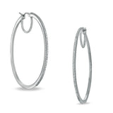 Pre-Owned Zales Classic Hoops with Diamond Accent in Sterling Silver