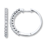 Pre-Owned Jared 10k White Gold 1/2ct Round Diamond Pave Hoops