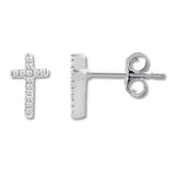 Pre-Owned Kay 10k White Gold 1/20ct Diamond Cross Earrings