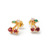 Cherry Aesthetic Stud Earrings with Garnet & Green Onyx