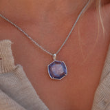 Rocksbox Exclusive Davis Long Pendant in Rhodium & Purple Mica