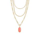 Elisa Triple Strand Layered Necklace in Gold and Coral