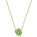 Clover Short Pendant Necklace in Gold & Lime Green Magnesite