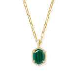 Daphne Pave Frame Short Pendant Necklace in Green Malachite