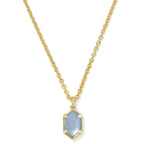 Hallie Short Pendant Necklace in Gold & Sky Blue Mother of Pearl