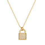 18k Gold Plated Pave CZ Lock Pendant Necklace