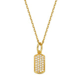 18k Gold Plated Pave CZ Dog Tag Pendant Necklace