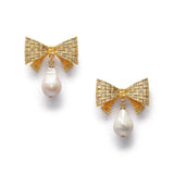 Wrapped with a Bow Drop Earrings in Gold & Pearl